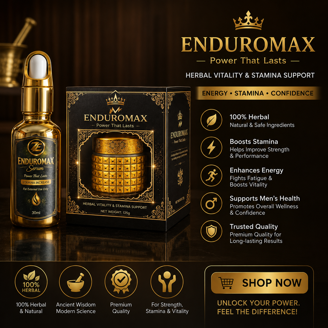 ENDUROMAX Herbal Wellness Combo – Premium Herbal Paste (125g) + Herbal Serum (30ml)