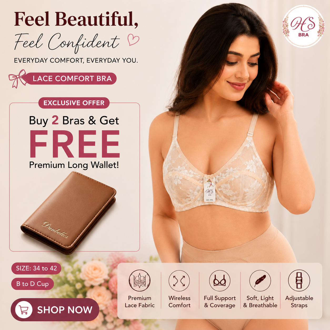 Premium Lace Comfort Bra (Buy 2 Get 1 FREE Long Wallet Offer)